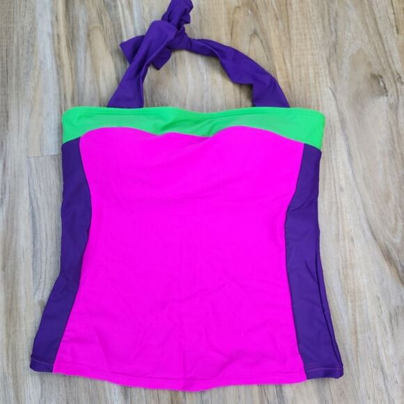⏭️NWOT Hot Pink, Neon Green, & Purple Colorblock Tankini Bathing Suit Medium - Picture 5 of 14